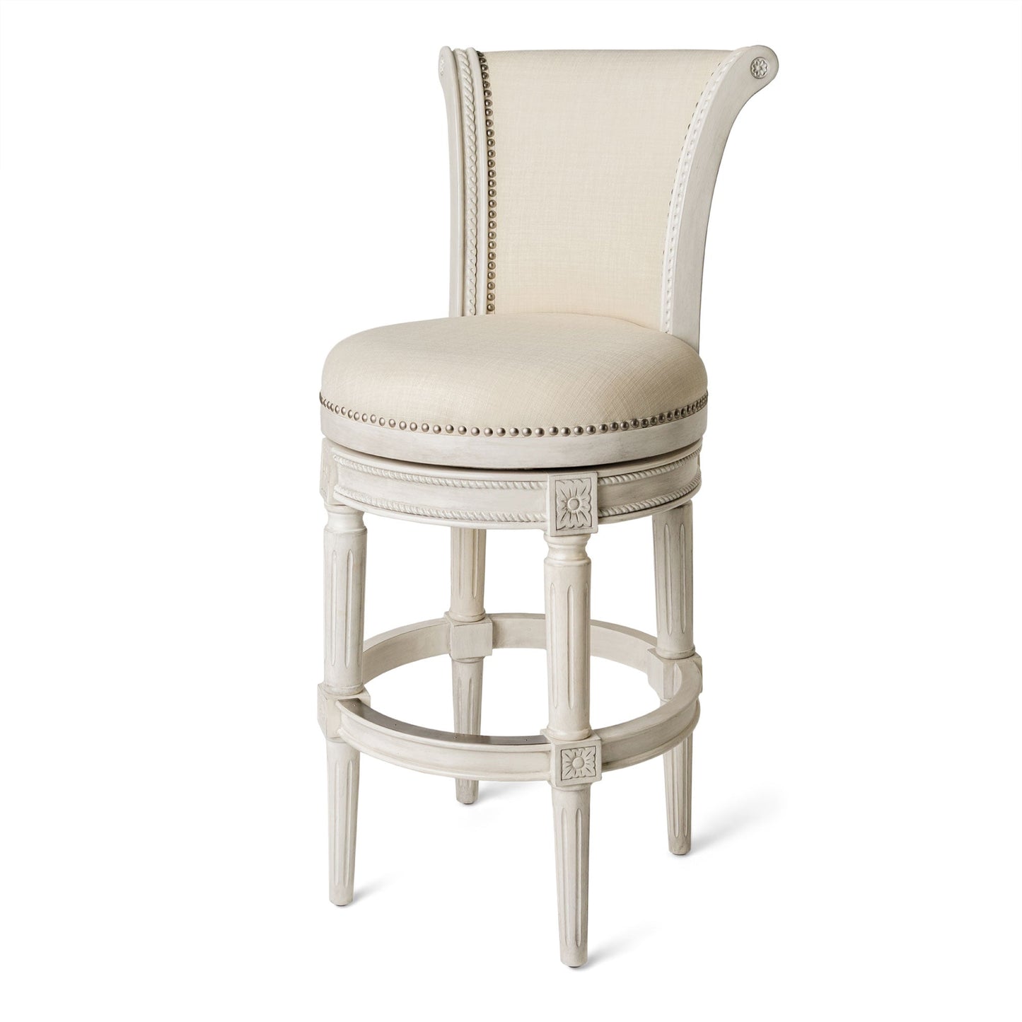 Pullman Bar Stool in White Oak Finish with Natural Fabric Upholstery
