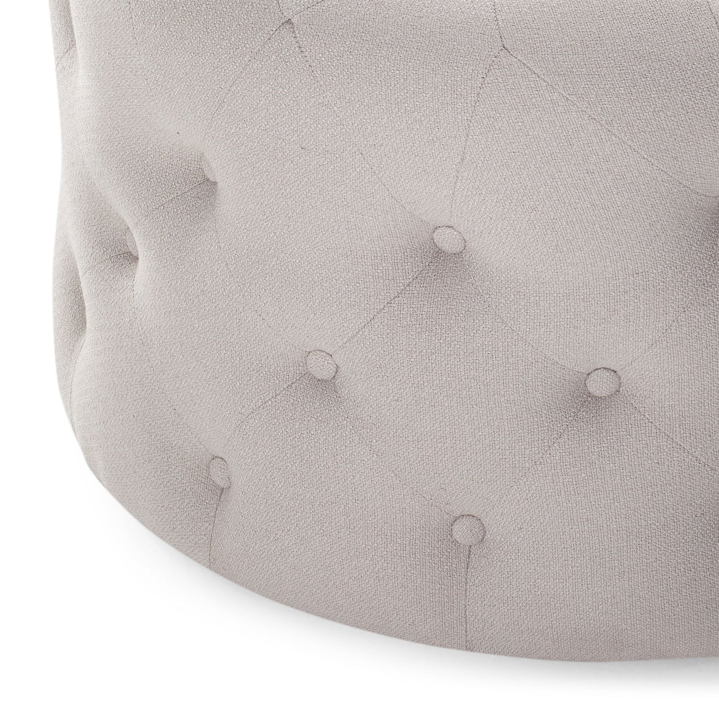 Marcy Classical Round Ottoman in Dove Fabric Upholstery
