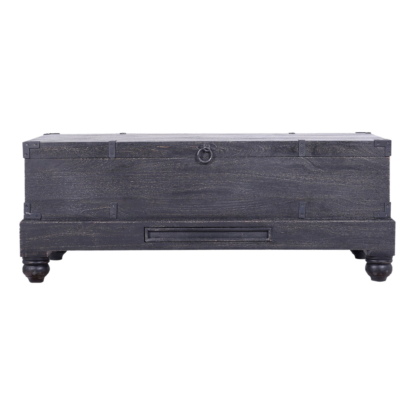Nerio Nomad Wooden Storage Bench in Black Distressed Finish
