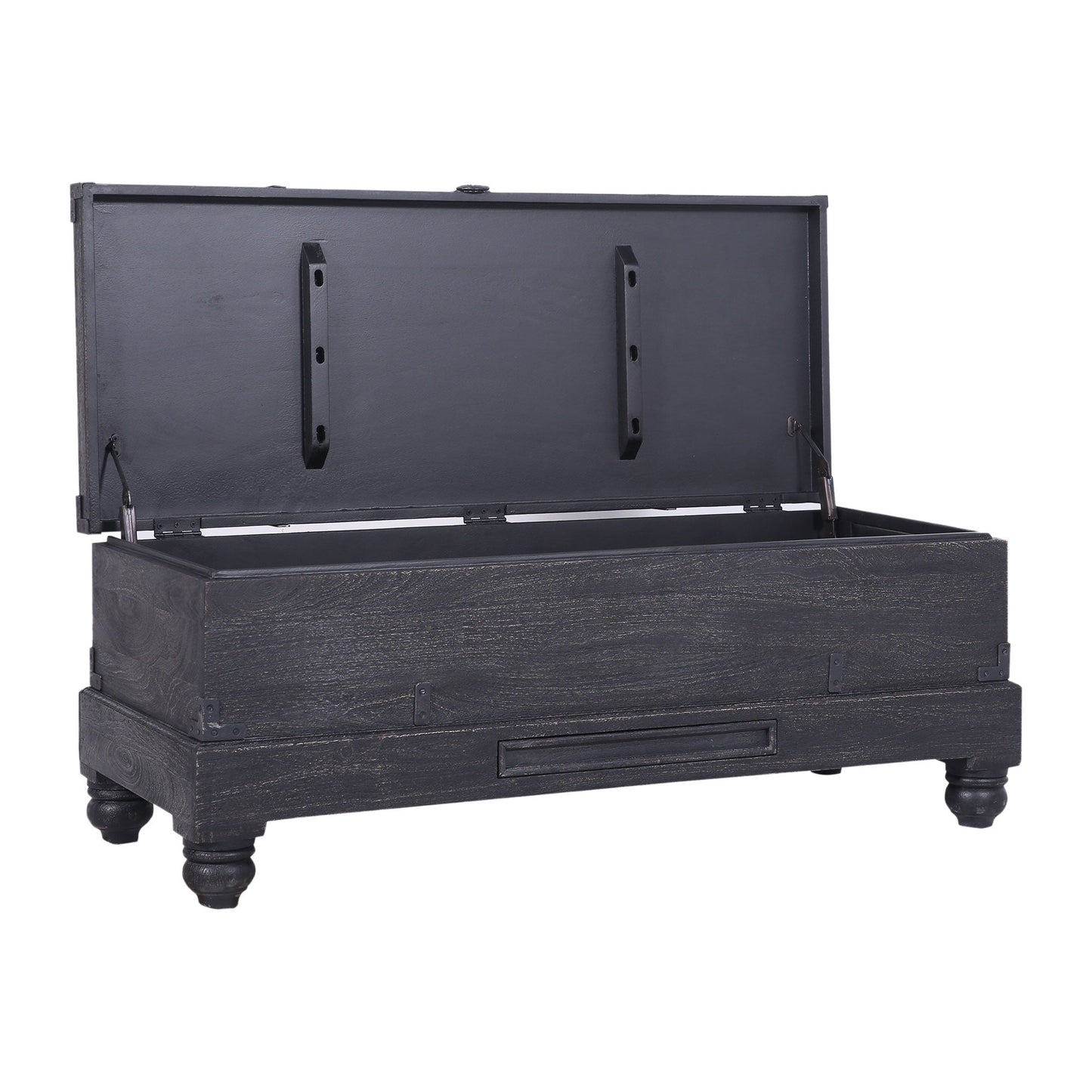 Nerio Nomad Wooden Storage Bench in Black Distressed Finish