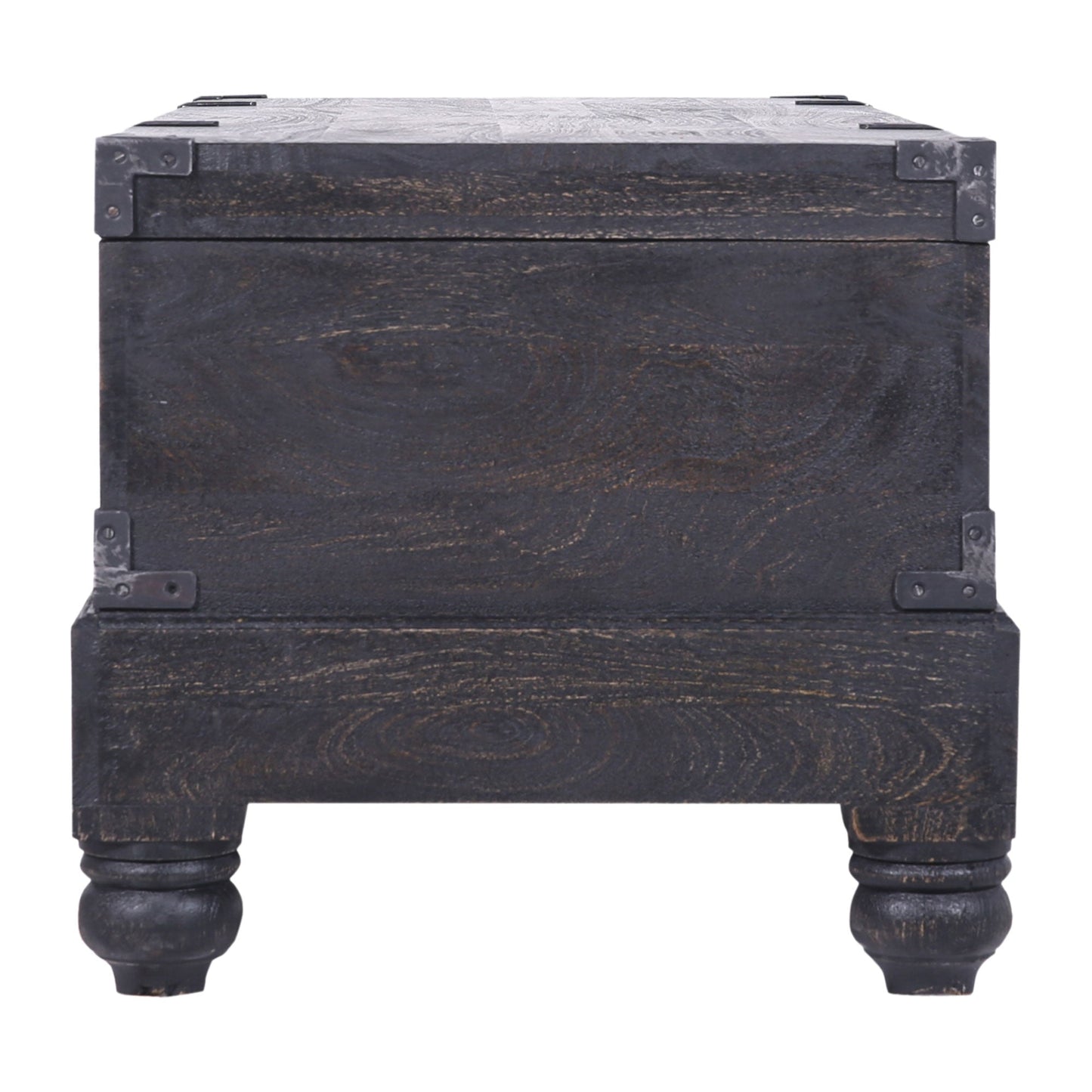 Nerio Nomad Wooden Storage Bench in Black Distressed Finish
