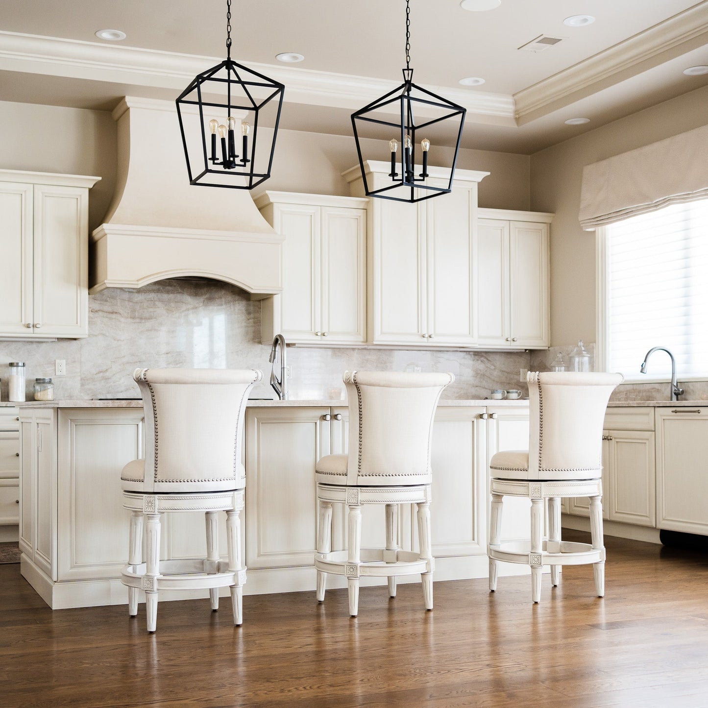 Pullman Bar Stool in White Oak Finish with Natural Fabric Upholstery