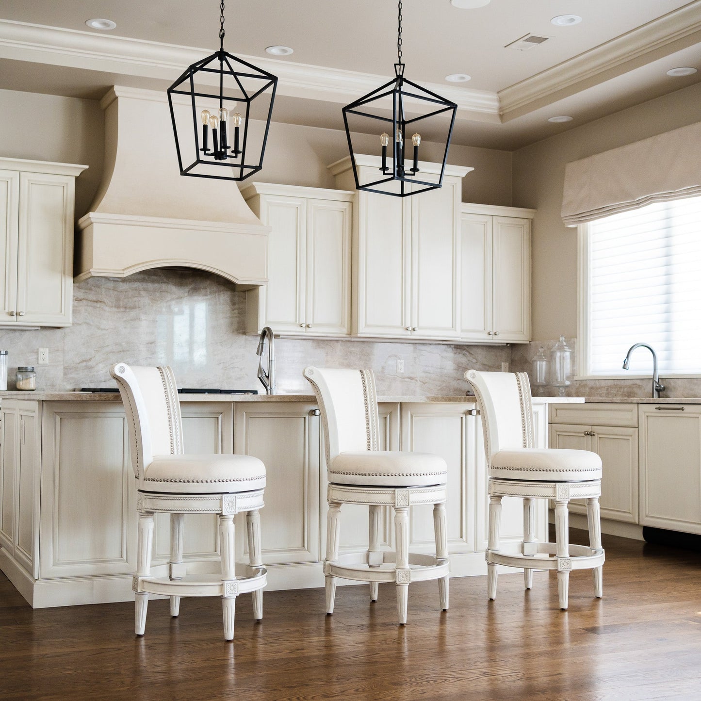 Pullman Bar Stool in White Oak Finish with Natural Fabric Upholstery