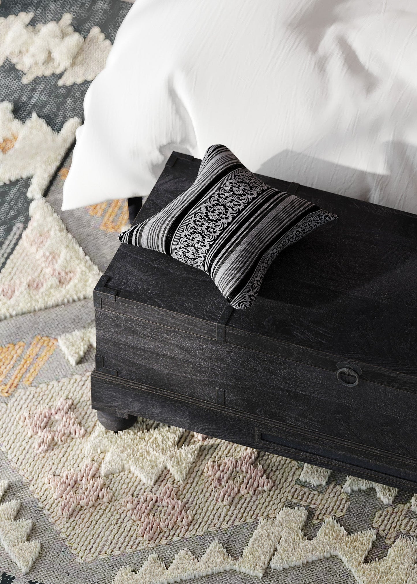 Nerio Nomad Wooden Storage Bench in Black Distressed Finish