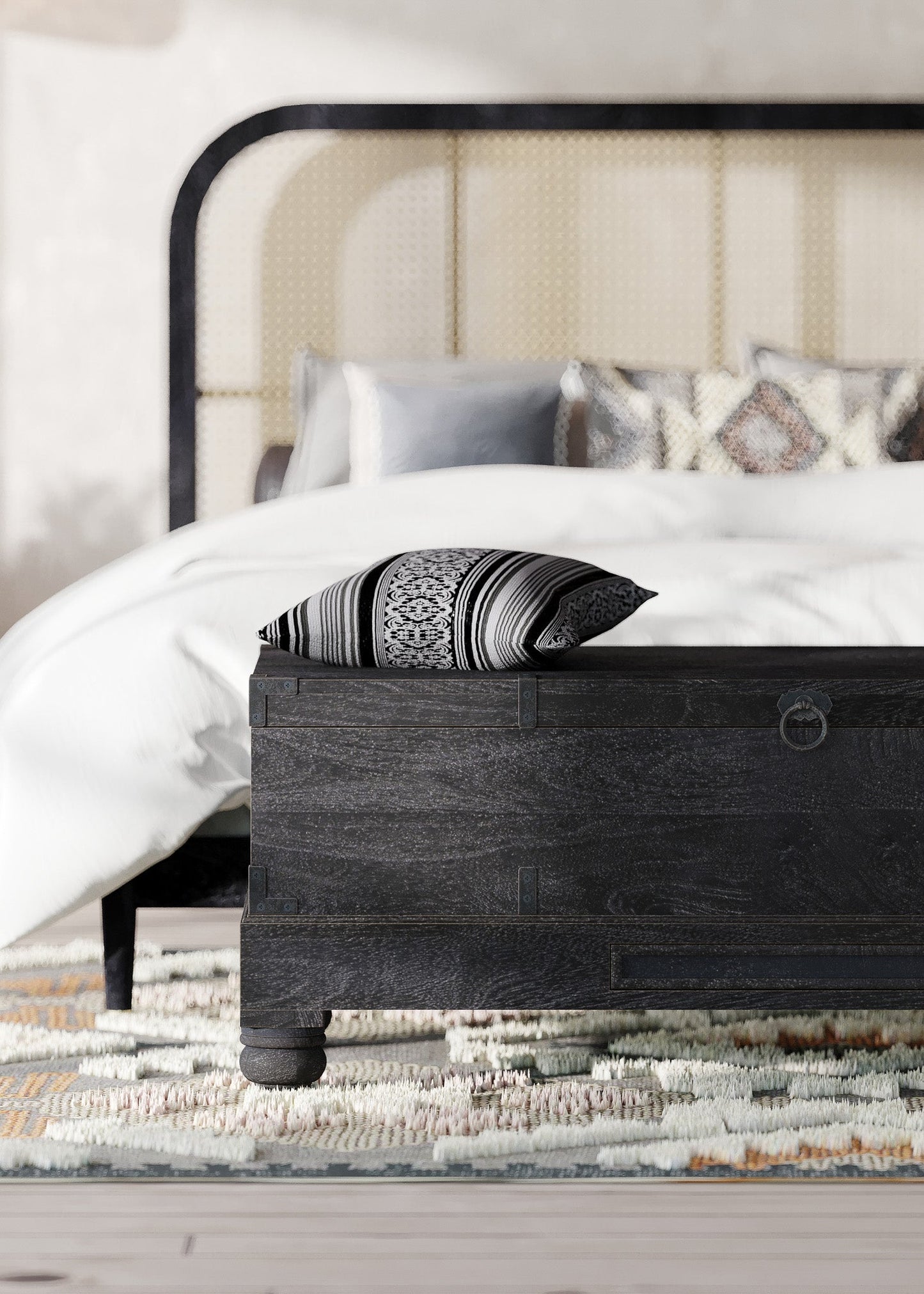 Nerio Nomad Wooden Storage Bench in Black Distressed Finish